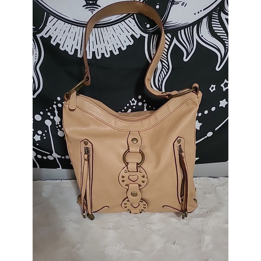 XOXO Women's Brown Heart Studded Tasseled Y2k Tote Bag Handbag Purse